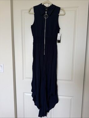 Sleeveless Jumpsuit with Front Ring Zip - Navy